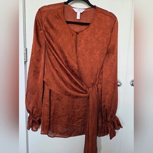 Addition Elle Rust Blouse With Front Drape/Tie - 1X